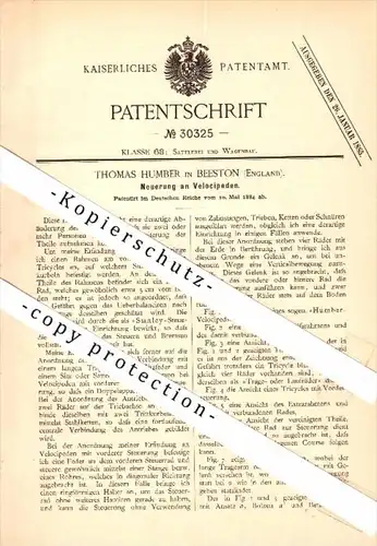 Original Patent- Thomas Humber in Beeston , England  , 1884 , bicycle , bike , Fahrrad !!!