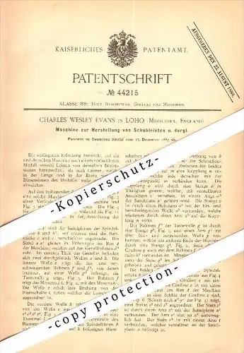 Original Patent - Charles Wesley Evans in Loho , Millesex , England , 1887 , Machine for shoe lasts !!!