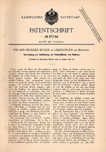 Original Patentschrift - E.R. Buttler in Überlingen a. Bodensee , 1892 , Feld . Steffelei , Malerei , Maler , Kunst !!!