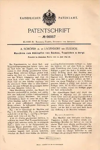 Original Patentschrift - A. Schöfer in Lägerdorf b. Itzehoe , 1892 , Maschine für Teppich und Säcke , Steinburg !!!