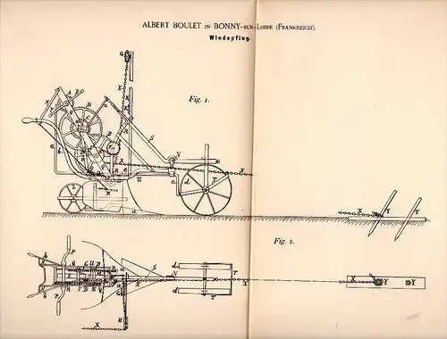 Original Patentschrift - Albert Boulet dans Bonny sur Loire , 1892 , Labourer avec treuil, de l'agriculture !!!