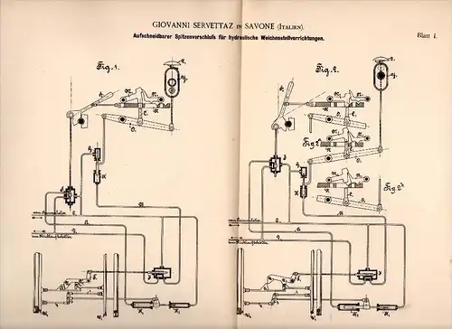 Original Patentschrift - Giovanni Servettaz in Savone , 1891 , Morbido regolatore idraulico, stazione !!!