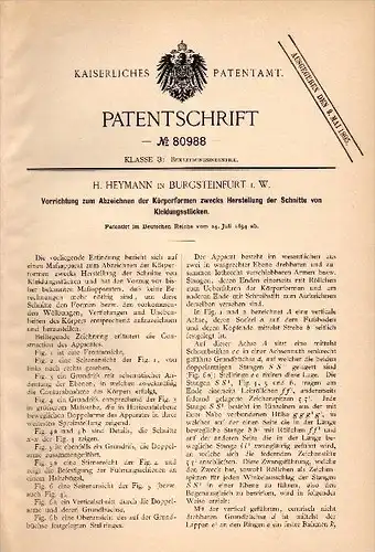 Original Patentschrift - H. Heymann in Burgsteinfurt i.W. , 1894 , Apparat für Schnittmuster , Schneiderei , Steinfurt !