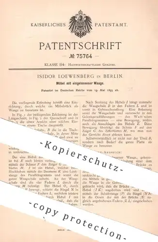 original Patent - Isidor Loewenberg , Berlin , 1893 , Möbel mit eingelassener Waage | Möbelstück , Möbelbauer