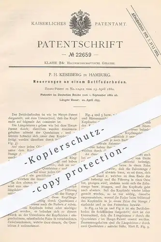 original Patent - P. H. Keseberg , Hamburg , 1882 , Bettfederboden | Bett , Betten , Matratze , Möbel , Möbelbauer !!