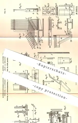 original Patent - KG auf Aktien Gutenberg , Fischer , von Langen & Co. , Berlin / Bielefeld 1883 , Letter - Setzmaschine