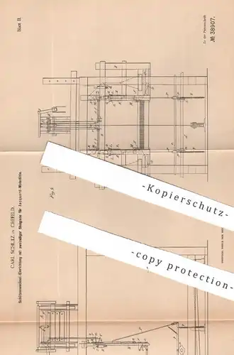 original Patent - Carl Schulz , Crefeld , Krefeld | 1886 |  Schützenwechsel für Jacquard - Webstuhl | Weben , Weber