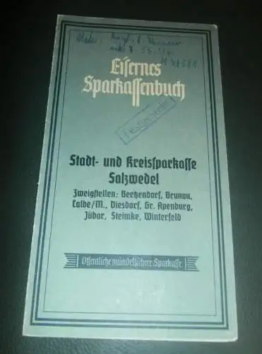 altes Sparbuch Salzwedel , 1942 - 1945 , B. Geißler , Sparkasse , Bank !!!