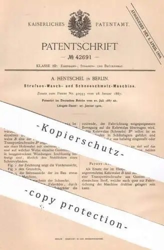 original Patent - A. Hentschel , Berlin , 1887 , Straßen-Wasch- u. Schneeschmelz-Maschine | Straßen - Reinigung | Schnee