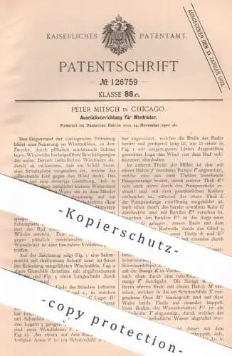 original Patent - Peter Mitsch , Chicago , USA , 1900 , Ausrückvorrichtung für Windräder | Windrad , Windkraft