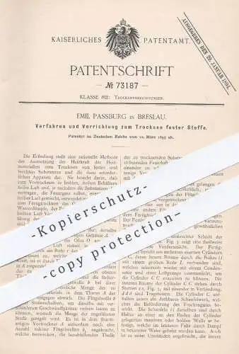 original Patent - Emil Passburg , Breslau , 1893 , Trocknen fester Stoffe | Nutzung von Heizkraft | Heizung , Ofen