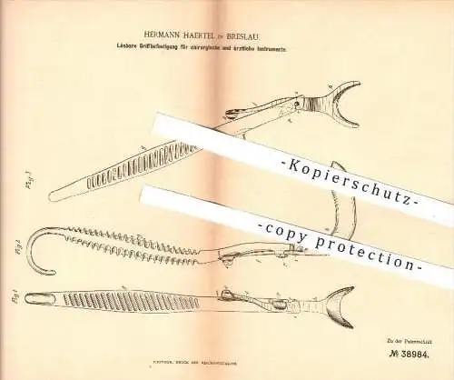 original Patent - H. Haertel , Breslau 1886 , Griffbefestigung für chirurgische , ärztliche Instrumente , Medizin , Arzt