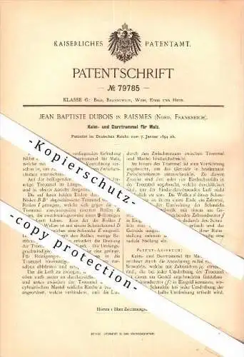 Original Patent - Jean Baptiste Dubois in Raismes , Nord , 1894 , Darrtrommel für Malz , Brauerei , Alkohol , Bier !!!
