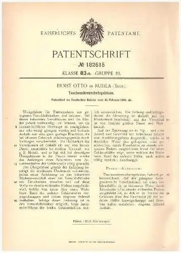 Original Patent - Ernst Otto in Ruhla i. Th., 1906 , Taschenuhr - Schutzgehäuse , Uhrmacher , Uhren , Uhr !!!