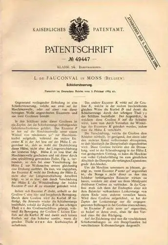 Original Patentschrift - L. de Fauconval in Mons , 1889 , Schiebersteuerung !!!