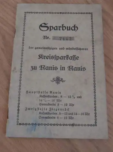 altes Sparbuch Ranis, 1929 - 1943 , Klara Neundorf in Derba , Sparkasse , Bank !!