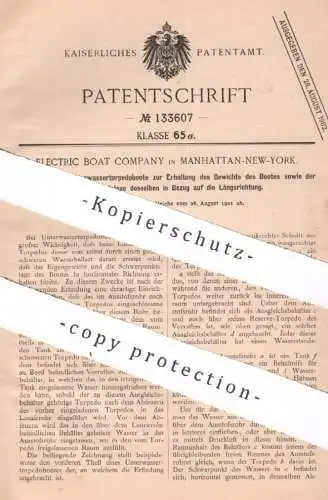 original Patent - Electric Boat Company , New York , Manhattan , USA , 1901 , Unterwassertorpedoboot |  Torpedo - U-Boot