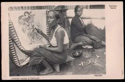 Java. Javanese woman at Batikwork.