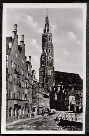 Landshut. Giebelhäuser der Altstadt, in der .