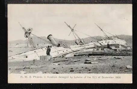 Typhoon. HMS Phoenix in Kowloon..1906