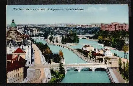 München. Partie an der Isar.Blick gegen die Maximiliansbrücke