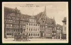 x09456; Hildesheim. Brunnen und alte Häuser am Markt.