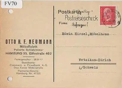 x15670; Firmenkarten; Hamburg. Otto:H.F.Neumann. Möbelfabrik. Polierte Schlafzimmer