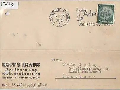 x15678; Firmenkarten; Kaiserslautern. Kopp & Krauss. Grosshandlung