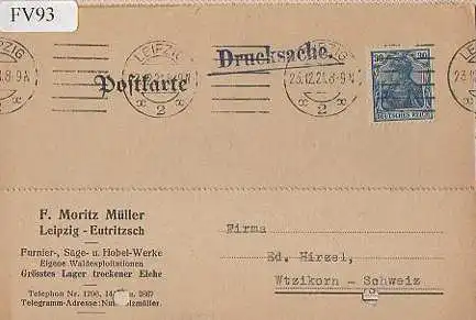 x15693; Firmenkarten; Leipzig_ Eutritzsch. F.Moritz Müller. Furnier, Säge Hobel Werke