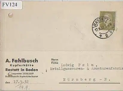 x15724; Firmenkarten; Rastatt in Baden. A.Fahlbusch. Kupferhütte