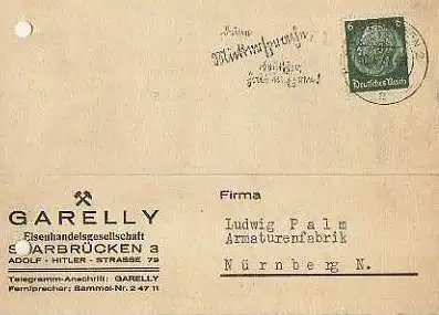 x15909; Firmenkarten; Saarbrücken. Garelly Eisenhandelsgesellschaft .