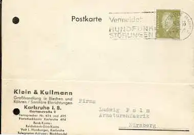 x16049; Funk Stempel: Vermeidet Rundfunkstörungen. Karlsruhe, 26.5.33 (gelocht).