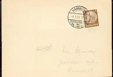 x16156; Militär Stempel: DIVISIONS TAG der 54 INF.DIV (Hamburg 4.3.34) Mi548 Rückseite: Deutschland ist erwacht , blanko.