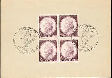 x16158; Musik Stempel: Salzburg, Mozart Geburtsstadt 27.01.1756; 1791 zum 150 Todestag 1941;; 05.12.1941, 4 x Mi810.