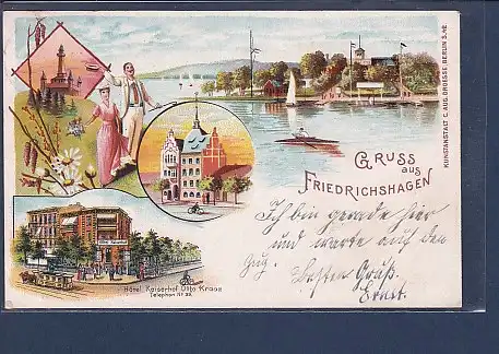 AK Litho Gruss aus Friedrichshagen 4.Ansichten Hotel Kaiserhof 1900