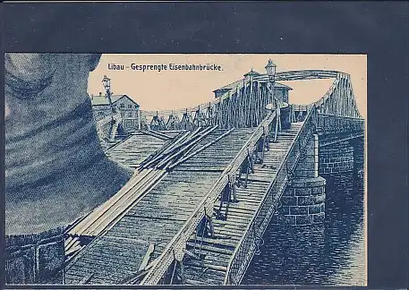 AK Libau - Gesprengte Eisenbahnbrücke 1920