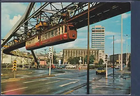 AK Wuppertal Elberfeld Schwebebahn an der Ohligsmühle mit Sparkassenhochhaus 1970