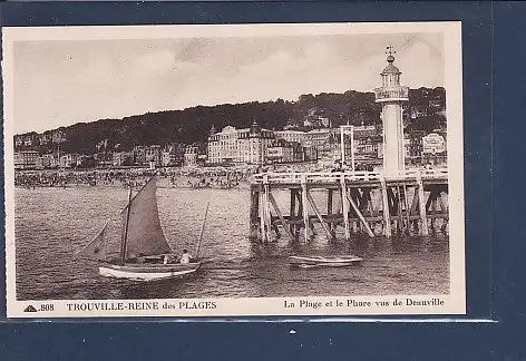 [Ansichtskarte] AK Trouville Reine des Plages La Plage et le Phare vus de Deauville 1920. 