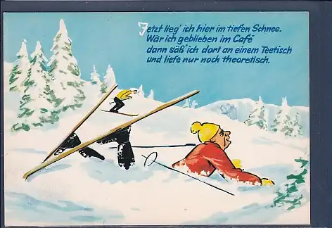 [Ansichtskarte] AK Jetzt lieg ich hier im tiefen Schnee Wär ich geblieben im Cafe 1970. 