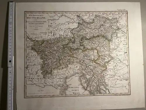 Original Kupferstich - 1836 - Stielers Handatlas Karte 25 - Süd-Östliches Deutschland, Erzherzogenthum Österreich, Tirol, Illyrien, Steyermark (43cm x 32cm)