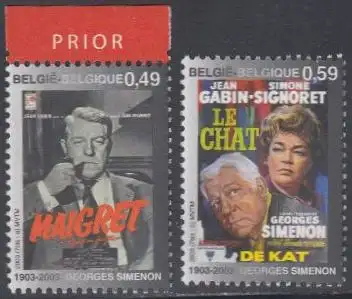 Belgien Mi.Nr. 3216-17 Georges Simenon, Filmplakate Gabin, Signoret (2 Werte)