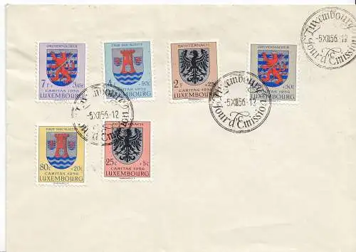 Luxemburg Mi.Nr. 561 - 566, 1956, Caritas, Luxemburger Kantonalwappen (6 Werte)