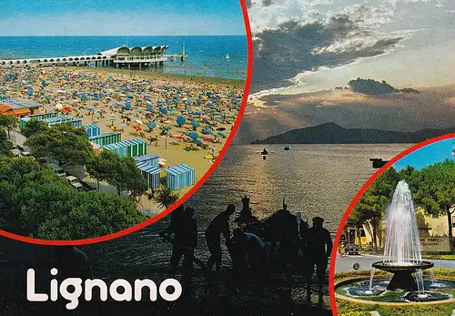 346 - Italien - Lignano , Piazza del Fontana , Terrazza , Mehrbildkarte - gelaufen 1988