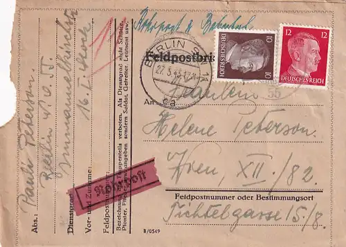 3778 - Deutschland - Rohrpost , Brief , Berlin - Wien - gelaufen 1943