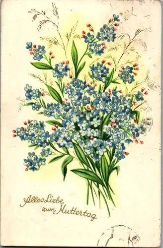 10807 -  - Alles Liebe zum Muttertag , Blumen - gelaufen 1950