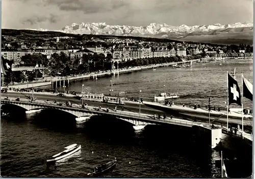 12378 - Schweiz - Zürich , Quaibrücke , Utoquai und die Alpen , Brücke - nicht gelaufen