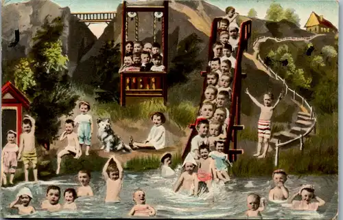 12796 -  - Kinder , Szene beim Baden - gelaufen 1909