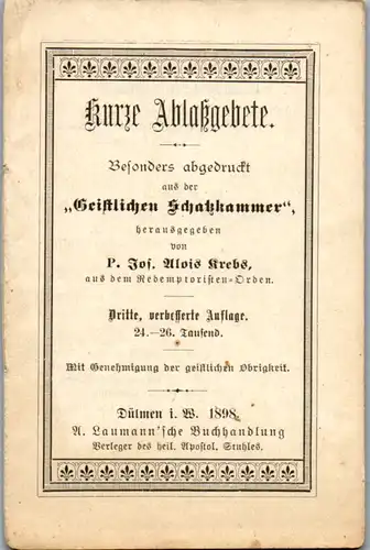 13898 - Heiligenbild - Kurze Ablaßgebete aus der geistlichen Schatzkammer v. 1898