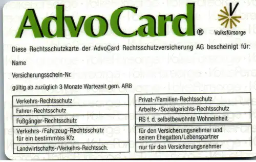 15752 -  - Advo Card , Rechtsschutzkarte , Advocard