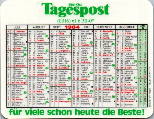 22719 - Kalender - Süd Ost Tagespost  -  1984